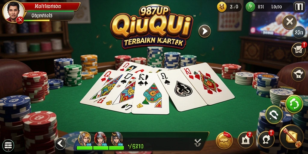 Tampilan gameplay seru dalam 987UP dengan kartu QiuQiu.