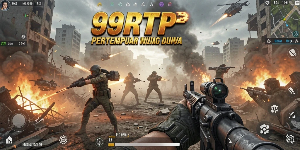 Screenshot gameplay 99RTP dengan aksi pertempuran intens dari sudut pandang pemain.