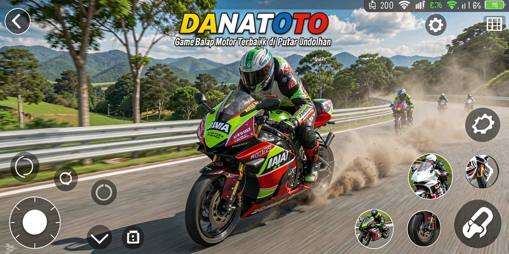 Gameplay seru DANATOTO dengan grafik menakjubkan di lintasan balap.