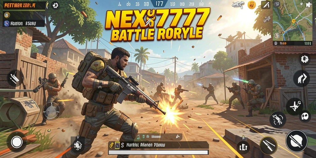 Screenshot menampilkan aksi epik dalam permainan Battle Royale NEX777.