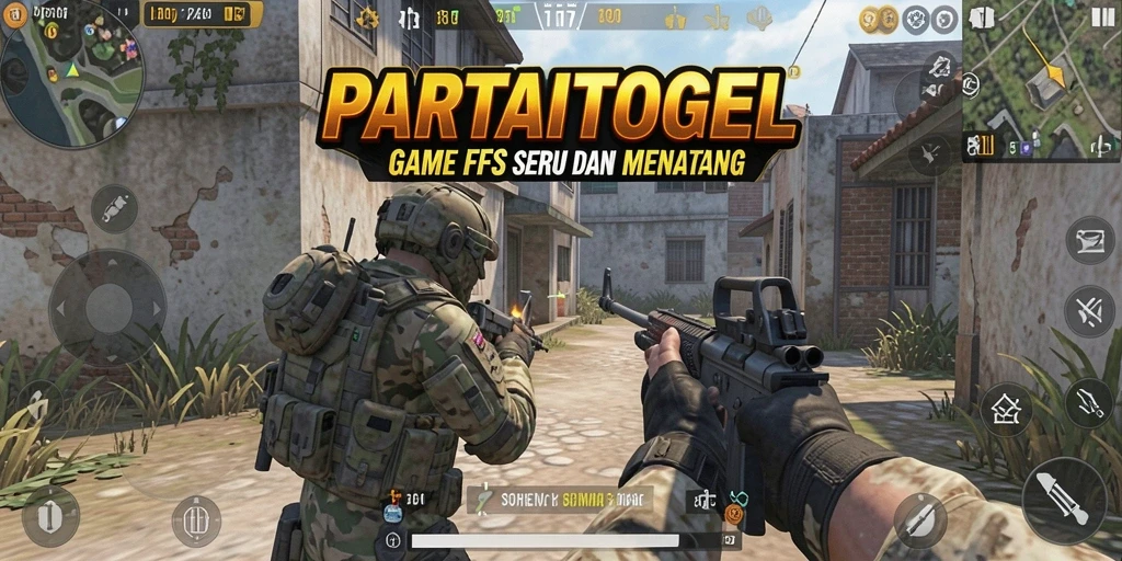 Screenshot utama PARTAITOGEL menunjukkan aksi tembak-menembak yang intens.