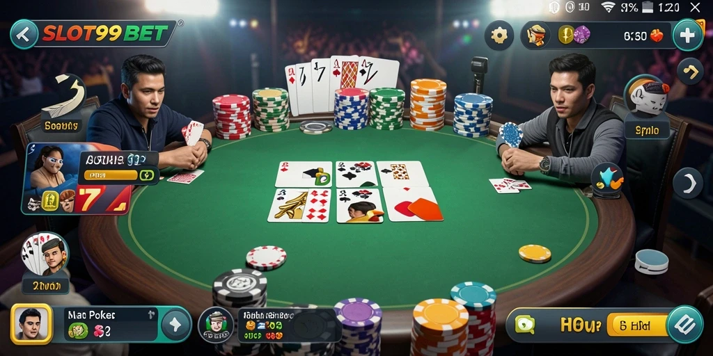 Tampilan gameplay menarik dan seru dalam permainan poker.