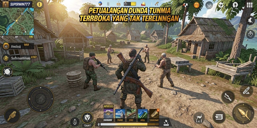 Screenshot gameplay SUPERWIN777 yang menampilkan dunia terbuka yang luas.