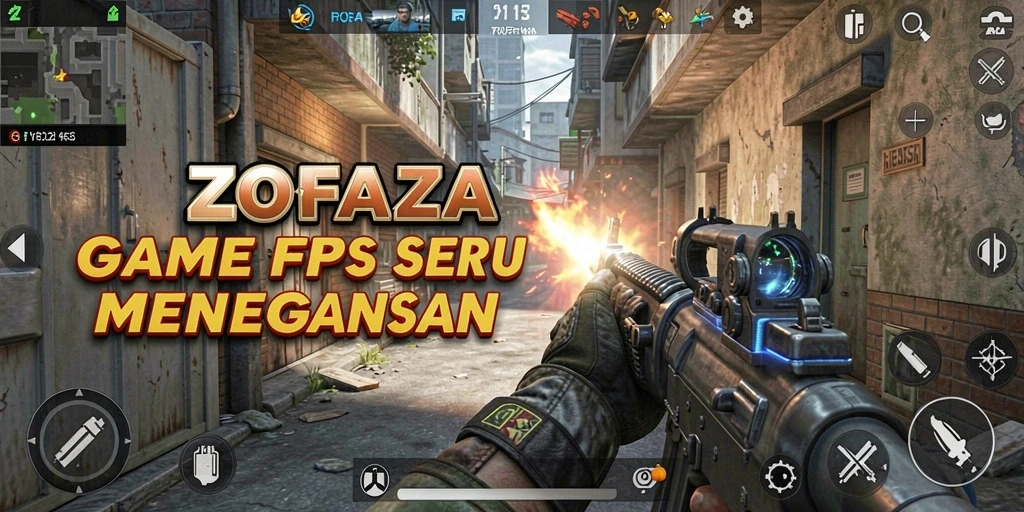 Screenshot menunjukkan aksi mendebarkan dari gameplay FPS ZOFAZA.